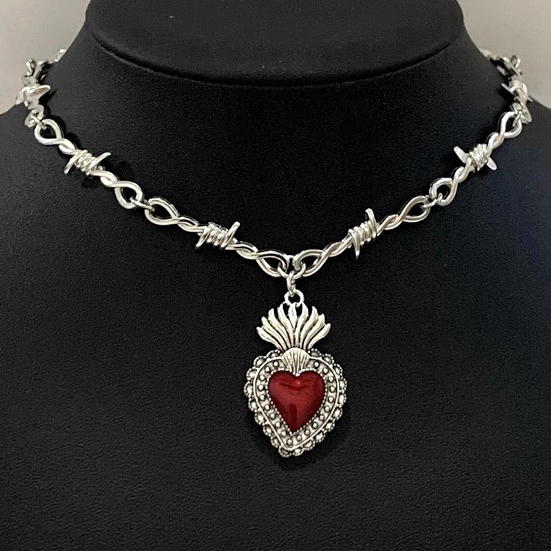 Sacred Heart Necklace, Small Wire Necklace, Women's Hip-hop, Gothic, Punk Style, Barbed Wire, Small Thorn Chain Necklace, Gift