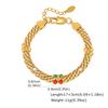 Stainless Steel Mesh Chain Watch Strap Bracelet for Women, Zircon Cherry Charm Wristband Bangle, Waterproof Party Jewelry