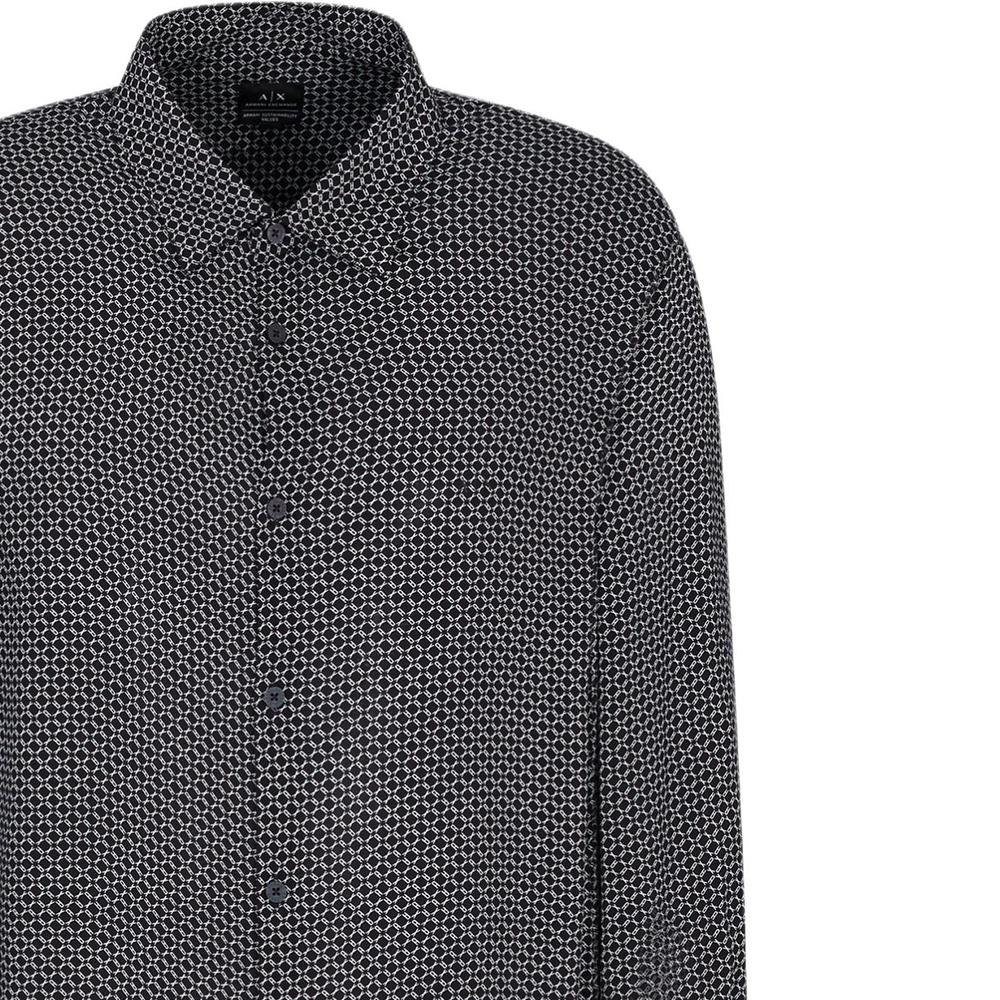 Armani Exchange Long Sleeve Polo Shirt With All Over Logo Men shirts Deep-Navy-Blue XM000668-AF10253-FB007