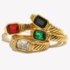 E.B.belle Anello Sottile Banda Anello Texture Incisa Quadrato Piccolo Pietra Zircone Cubico 3A Anello Pietra Preziosa Bianca Nera Verde Rossa