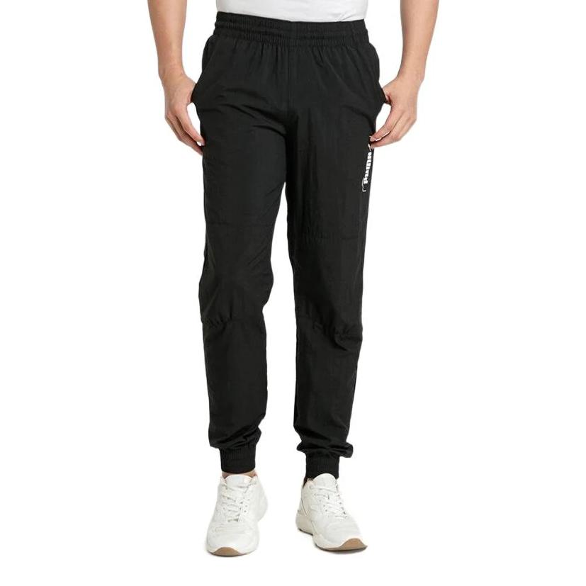 Puma Logo Print Elastic Waist Joggers Men Bottoms Black 585260-01