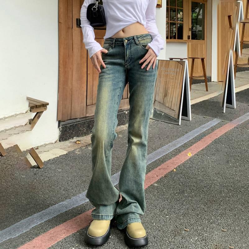 American Retro Low-Waist Distressed Flare Jeans for Women Small