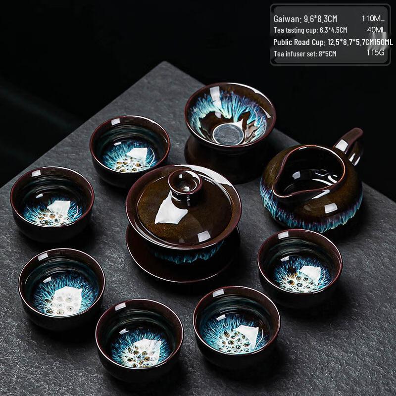 

10-Piece Ceramic Kung Fu Tea Set with Sand Gold Gaiwan