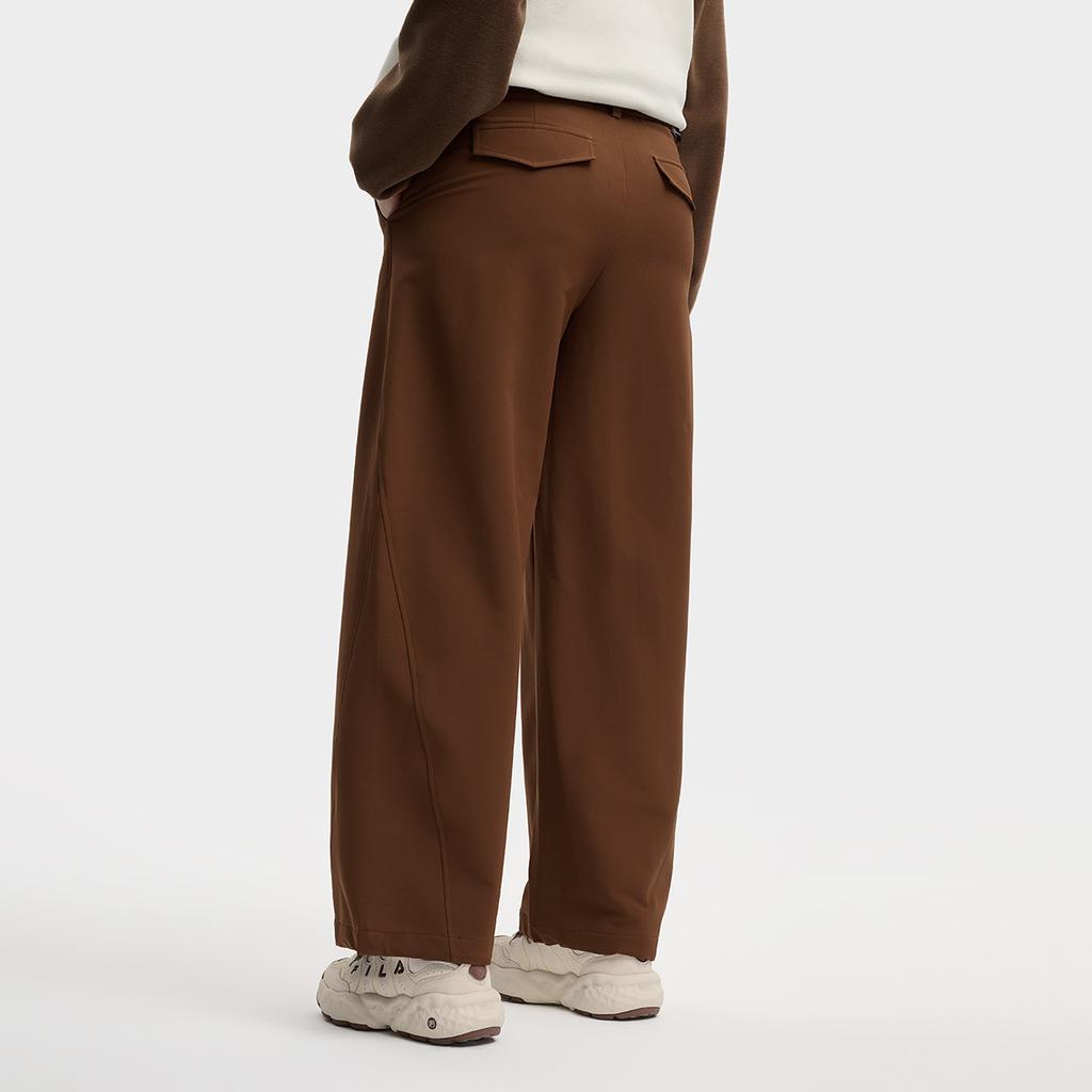 Fila Original Fashion Classic Simple Solid Color Versatile Waterproof Loose Woven Casual Pants Women Pants Mulan-Brown F11W549801FBN