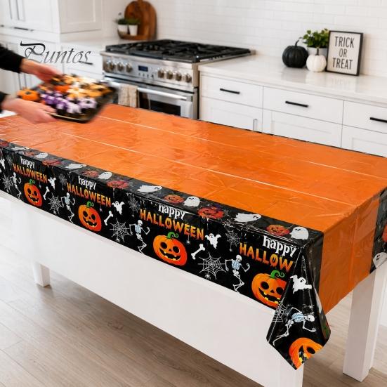 Halloween Party Decoration Happy Disposable Tablecloth, Spooky Pumpkin Ghost Skeleton Waterproof Oil-proof Tablecloth Table Cover for Kitchen