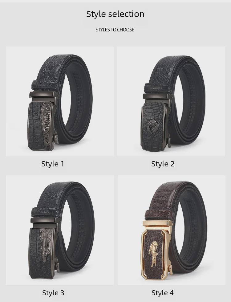 Men's Genuine Leather Crocodile Pattern Automatic Buckle Belt