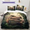 Realistic T‑Rex Dinosaur Jungle Foliage Print 3‑Pieces Duvet Cover Set Fantasy Bedding Without Pillow Core or Comforter