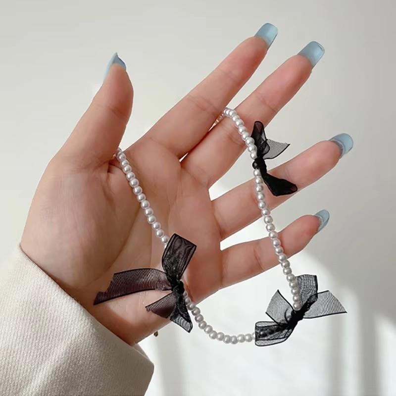 Korean Girl Necklace Female Summer Niche Design Sense Wild Net Red Pearl Bow Necklace Women Sales Collares