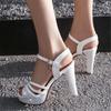 Moda Damskie Letnie Buty Wydrążone Rybie Usta Wysoki Obcas Damskie Sandały na Platformie Sukienka Wieczorowa Buty Ślubne Damskie Zapatos de Mujer Białe