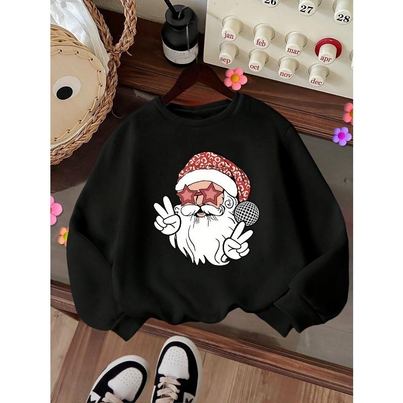 Kids Crewneck Sweatshirt, Creative Cartoon Santa Claus Print, Casual Tops for Fall & Winter
