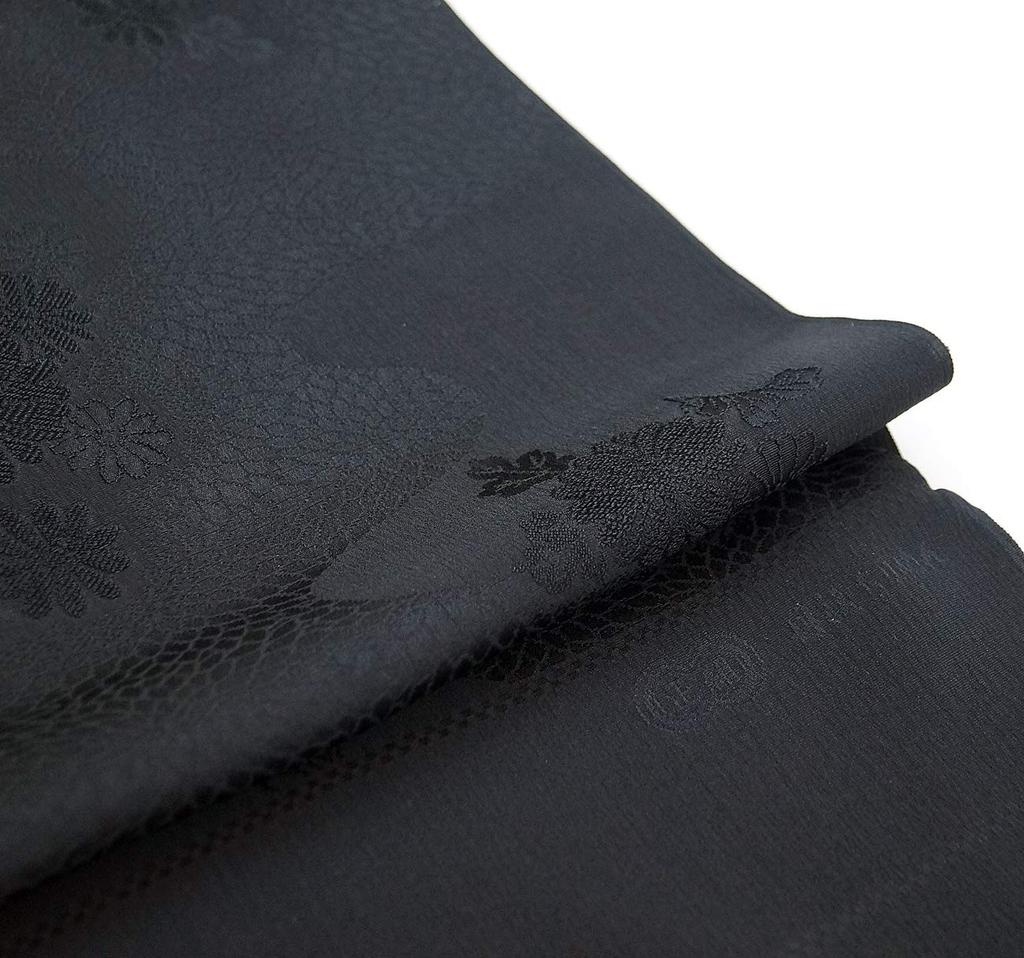 Long Mourning Pure Long Black in Memorial Service [Kyoto Usagido] Clothes, Silk, Obi-jime, Obi-age Set, (for Winter), Black, (Made Japan) m-012,