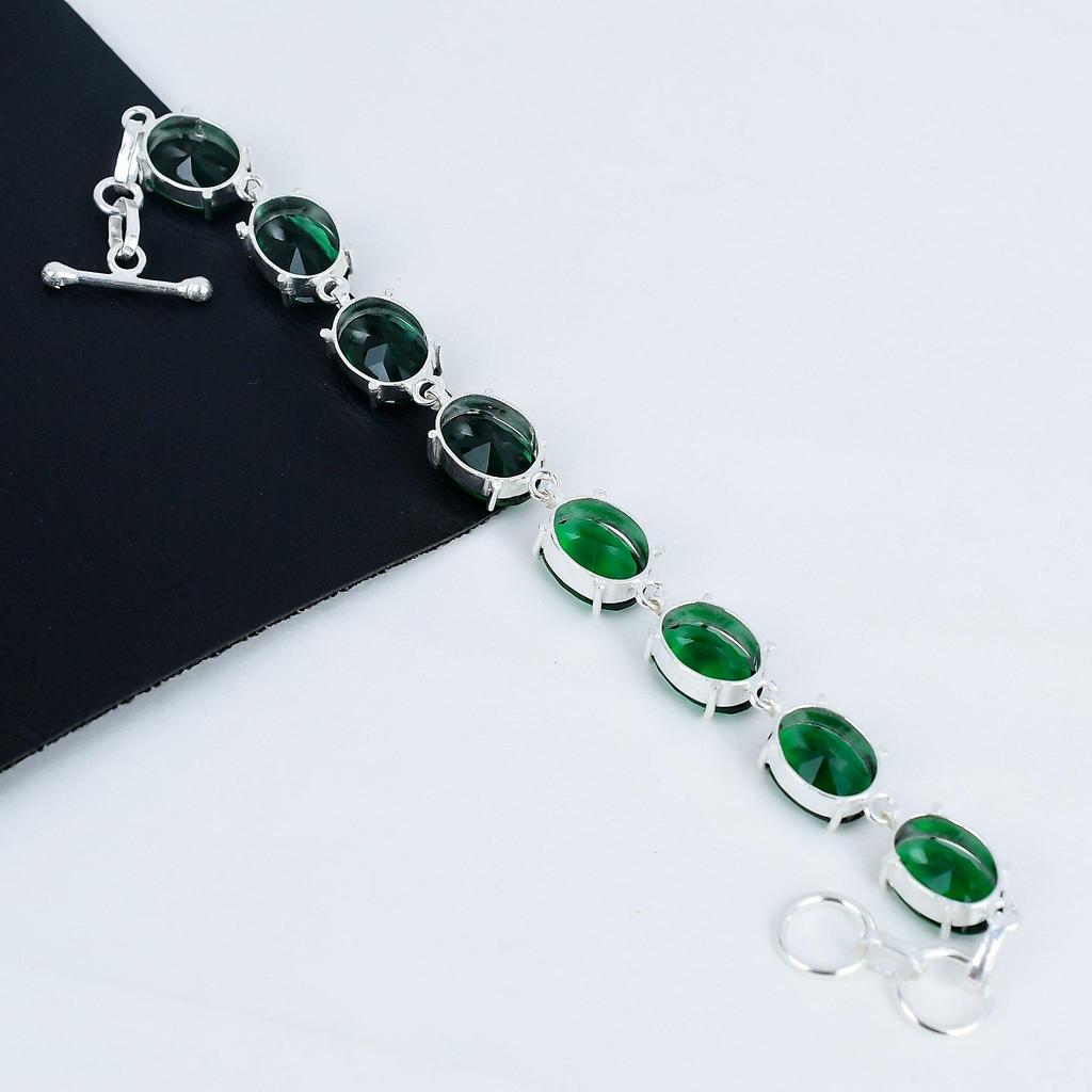 Beautiful Green Tourmaline Gemstone Handmade 925 Sterling Silver Bracelet, Pink Kunzite Bracelet For Wife , Unisex Bracelet Gift For Her