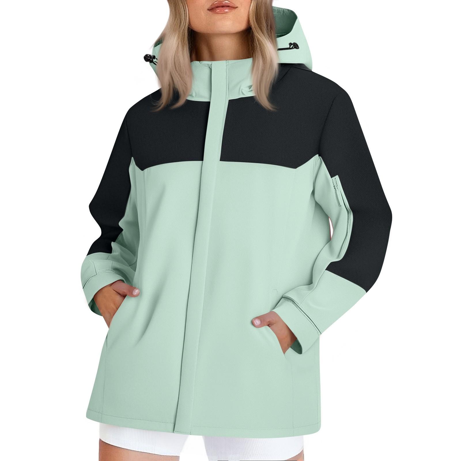 

Женская модная куртка для бега и спорта на открытом воздухе с длинными рукавами, капюшоном, тонкая, водонепроницаемая, с цветными блоками, куртка-субмашина M