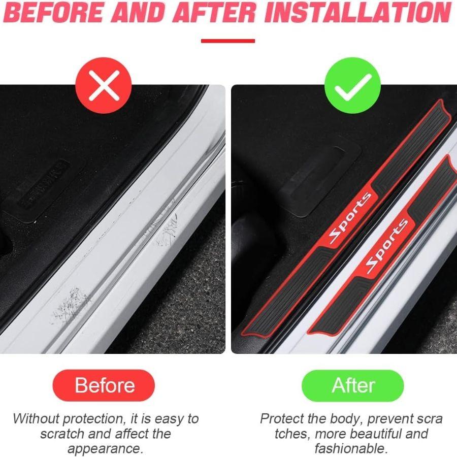 4PCS Door Sill Plate Protectors, Auto Door Entry Guards Sill Scuff Red/Sport