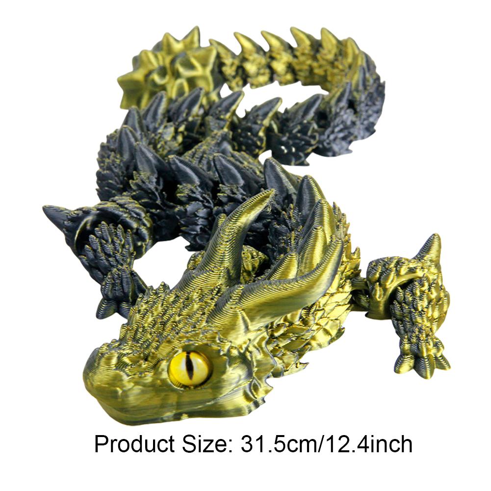 3D Printed Articulated Simulation Dragon Toy Poseable Dragon Ornament (Gold)