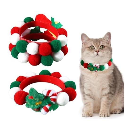 HOMEBASICS Christmas Cat Collar Dog Collar Plush Toy Soft Pet Collar Stuffed Ball Small Medium Dog Cat Pet Supplies (M, Christmas Tree)