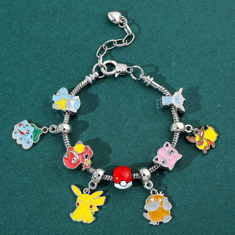 Cartoon Pikachu Psyduck Charmander DIY Bracelet Anime Figure Metal Badge Pendant Bracelet Kawaii Accessories