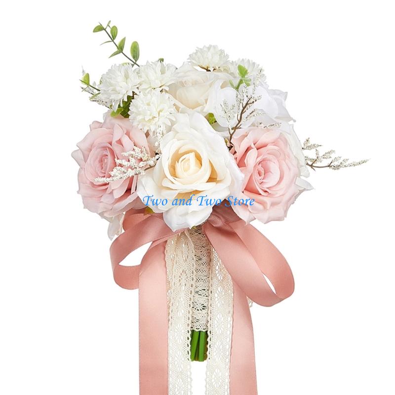 HX6F Artificial Flower Bride Bouquet Simulation Handheld Flower for Wedding Event розовый