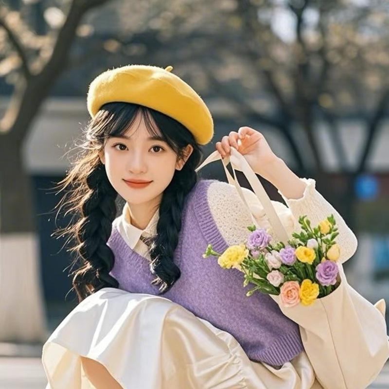 Women'S Wool Beret | Face Slimming Winter Warm | Solid Color Cashmere Blend | Vintage Painter Hat