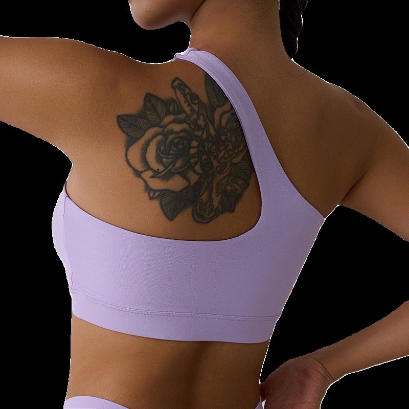 Nude Feel Sports Underwear One Shoulder Yoga Bra Removable Sports Beauty Back Bra Fitness Sports Outer Wear Sloping Shoulder
