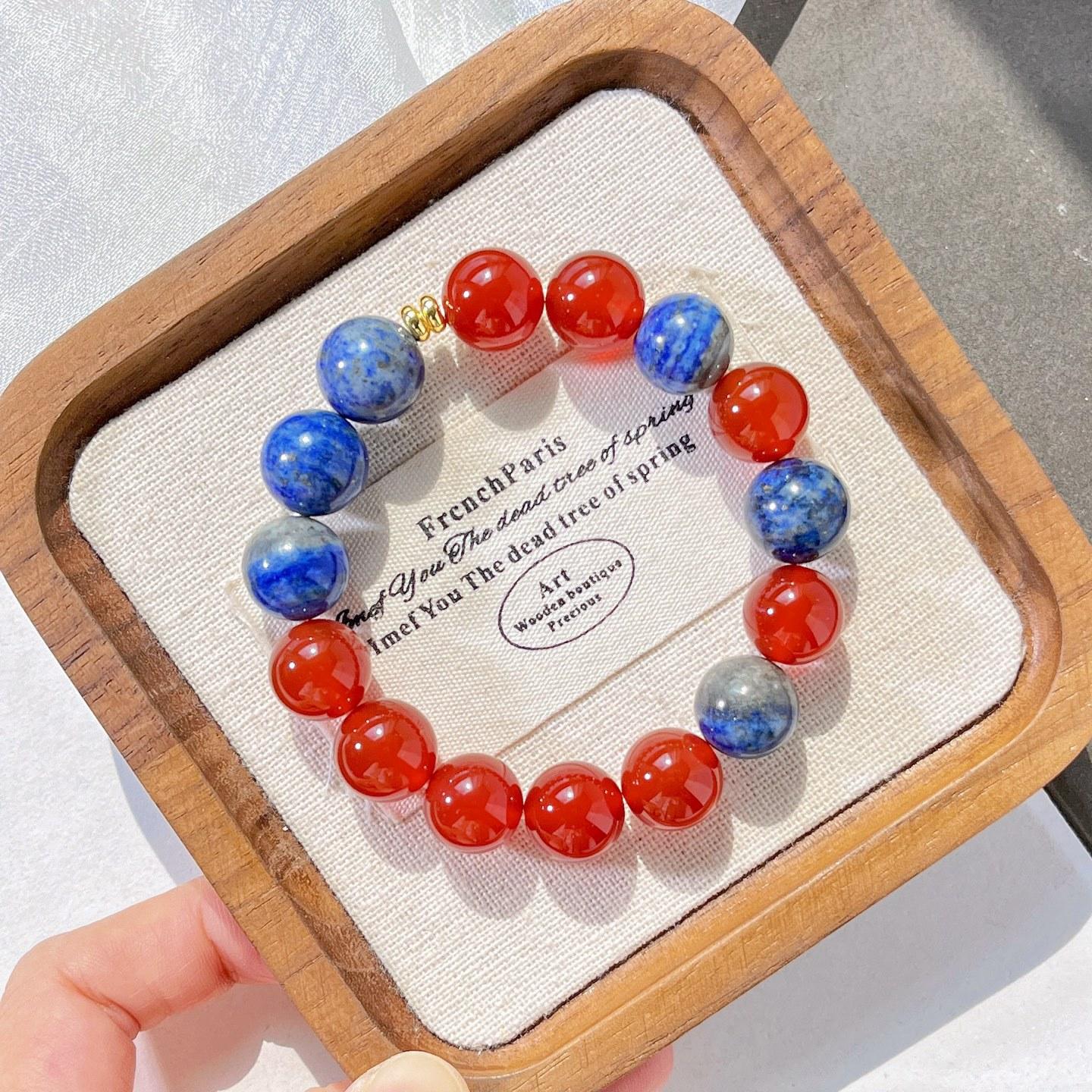 12Mm Natural Lapis Lazuli Chalcedony Design Bracelet Bracelet