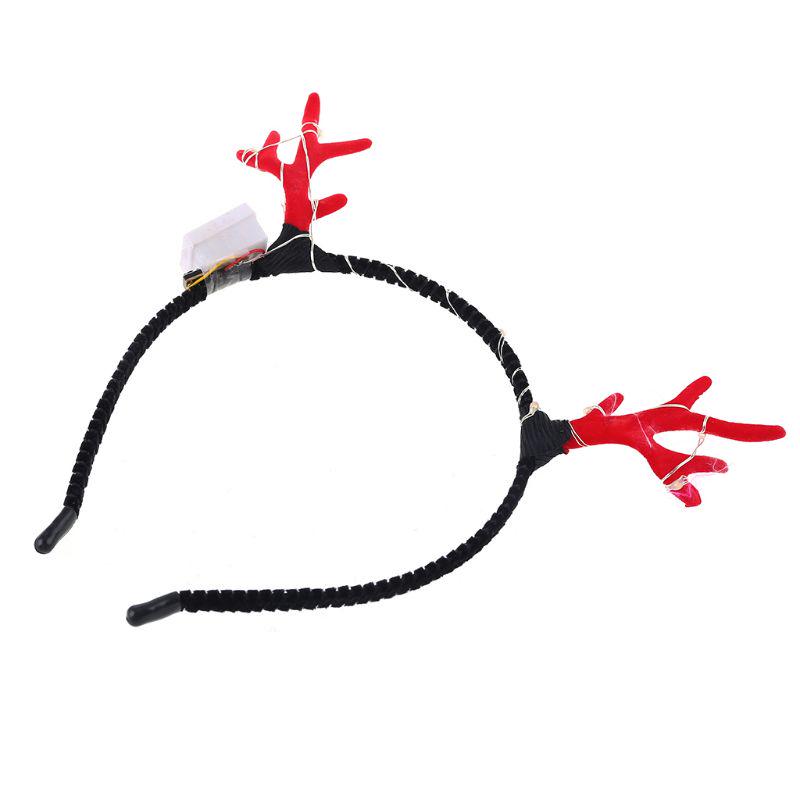 Christmas Headband Flashing LED Light Up Antler Tinsel Hair Hoop Halloween Holiday Headwear
