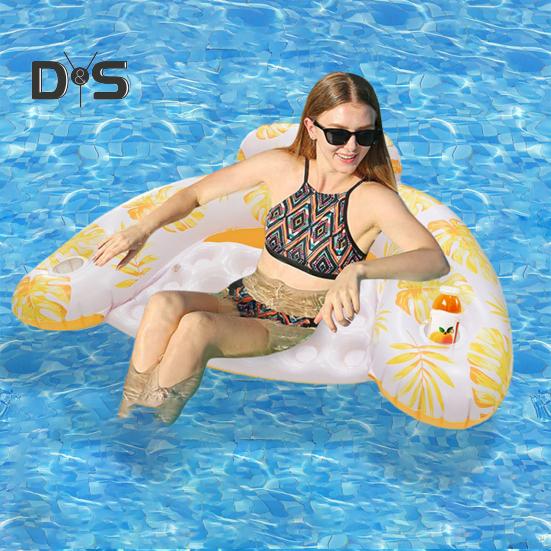 Inflatable Pool Float for Adults PVC Pool Floating Lounge Chair with Cup Holder Summer Beach Pool Lounger for Party Water Fun