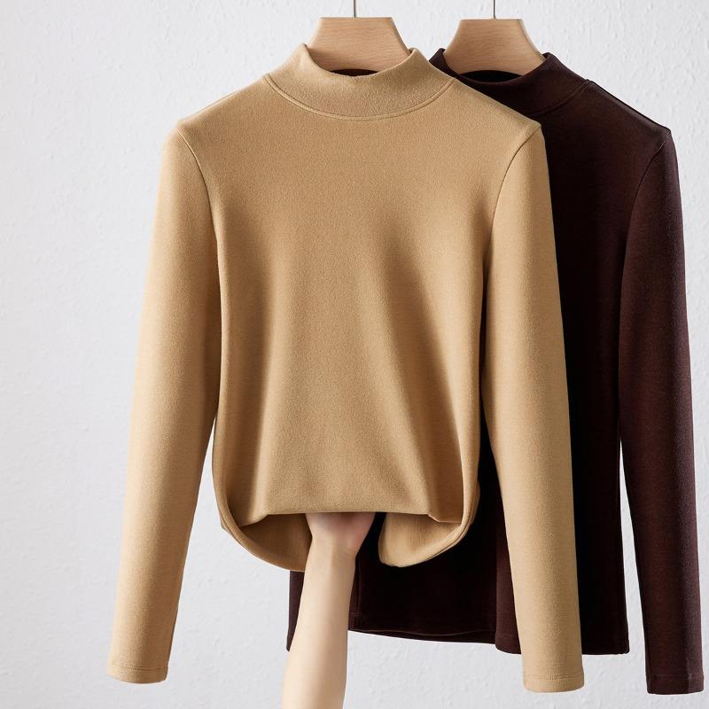 Semi-turtleneck German velvet bottoming shirt for women's inner wear, autumn and winter velvet thickened new air warm long sleeves
