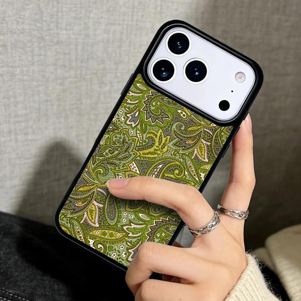 Capa Case for iPhone 17 Air 16 Pro Max 15 Plus 11 13 Mini 14 12 Back Phone Cover Green Paisley