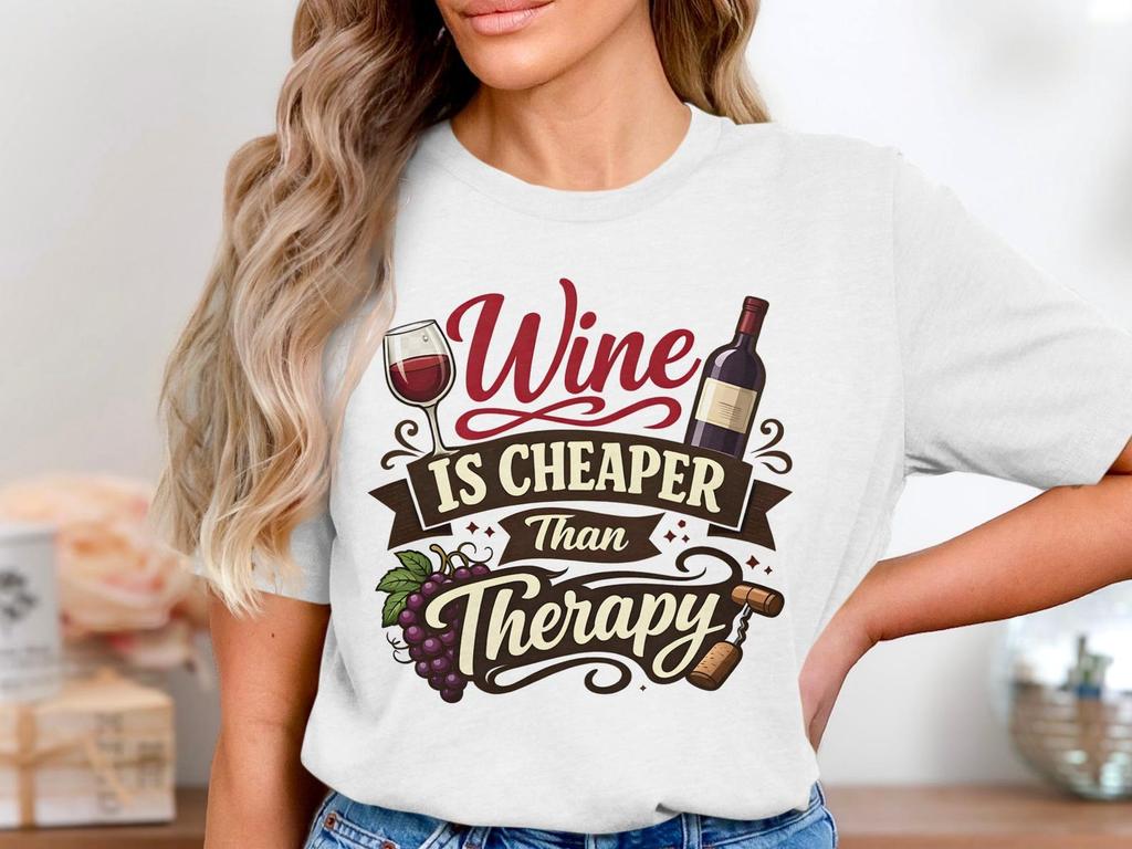 Funny Wine T-Shirt, Wine is Cheaper Than Therapy Graphic Tee