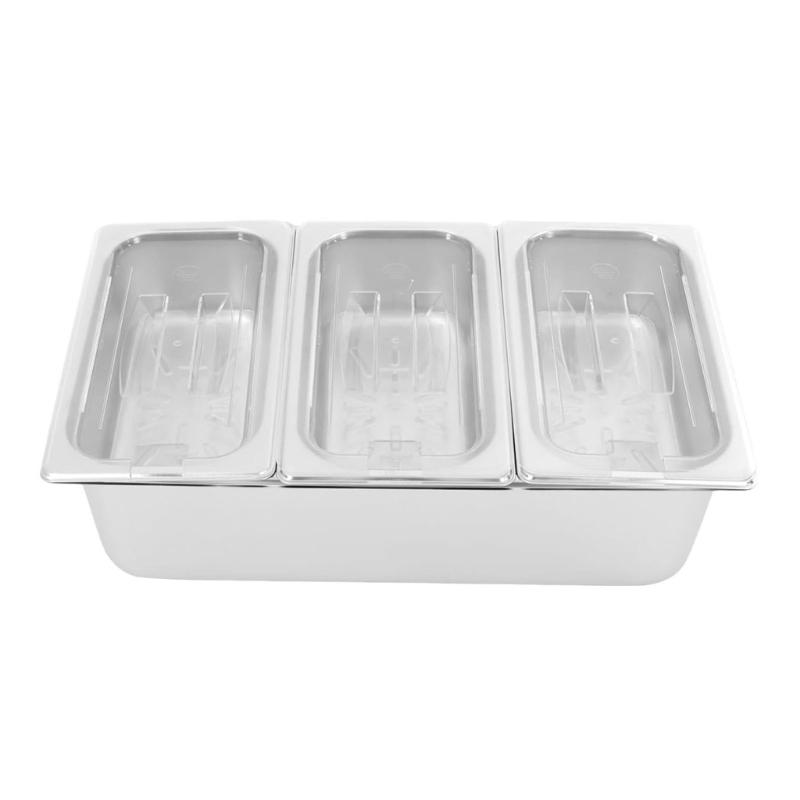 Catering Display Container Countertop Stainless Steel Pan with Acrylic Lid for Food Storage Practical Seasoning Box