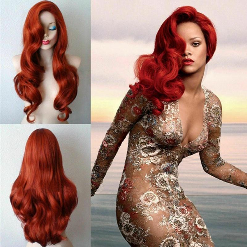 Red Retro Curls Long Wig For Women Cosplay Party Halloween Costume