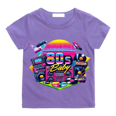 80S Bebê Música Impressão Camiseta Hip Hop Impressão Crianças Camiseta Meninos Desenho Animado Manga Curta Bebê Meninas Camiseta Roupas Infantis Y2k