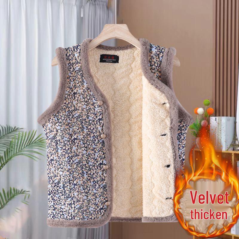 Floral Grandma Fleece Vest: Warm, Cold-Proof, Fashionable Casual Shrug for Women