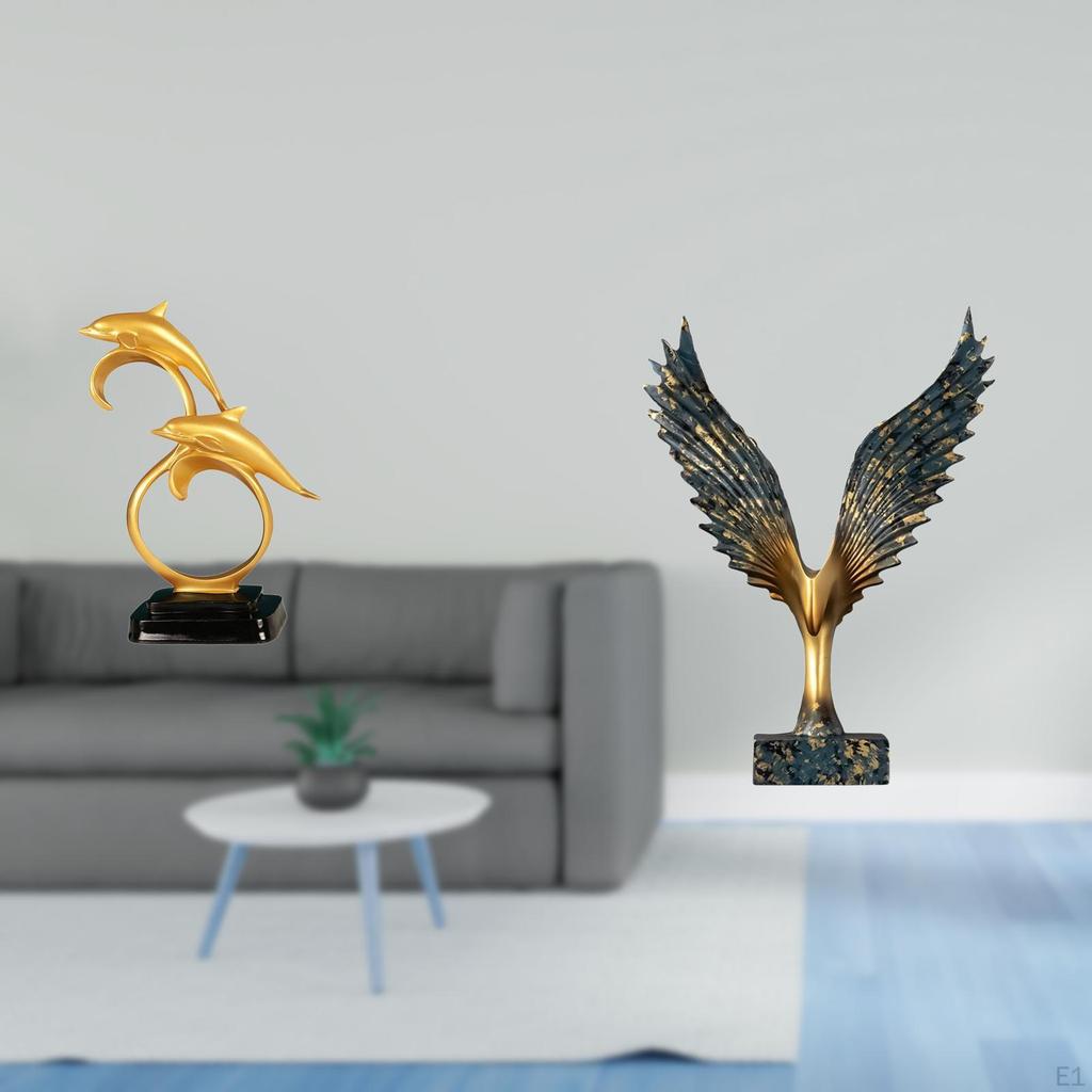 Modern Lifelike Dolphin Resin Statue Sculpture Collectible Feng Shui Ornament for Home Office Desk