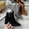Women's Belt Buckle Fashion Hundred Soft Elastic Comfortable Ankle Boots Shock Absorbing Anti-slip Casual Sports Martin Boots