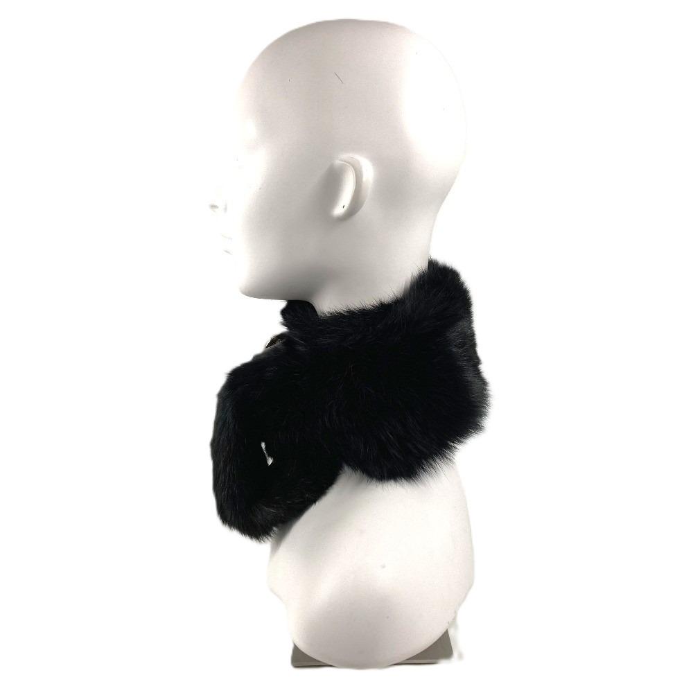 GUCCI 185746 G logo Fur tippet  Scarf fur Black