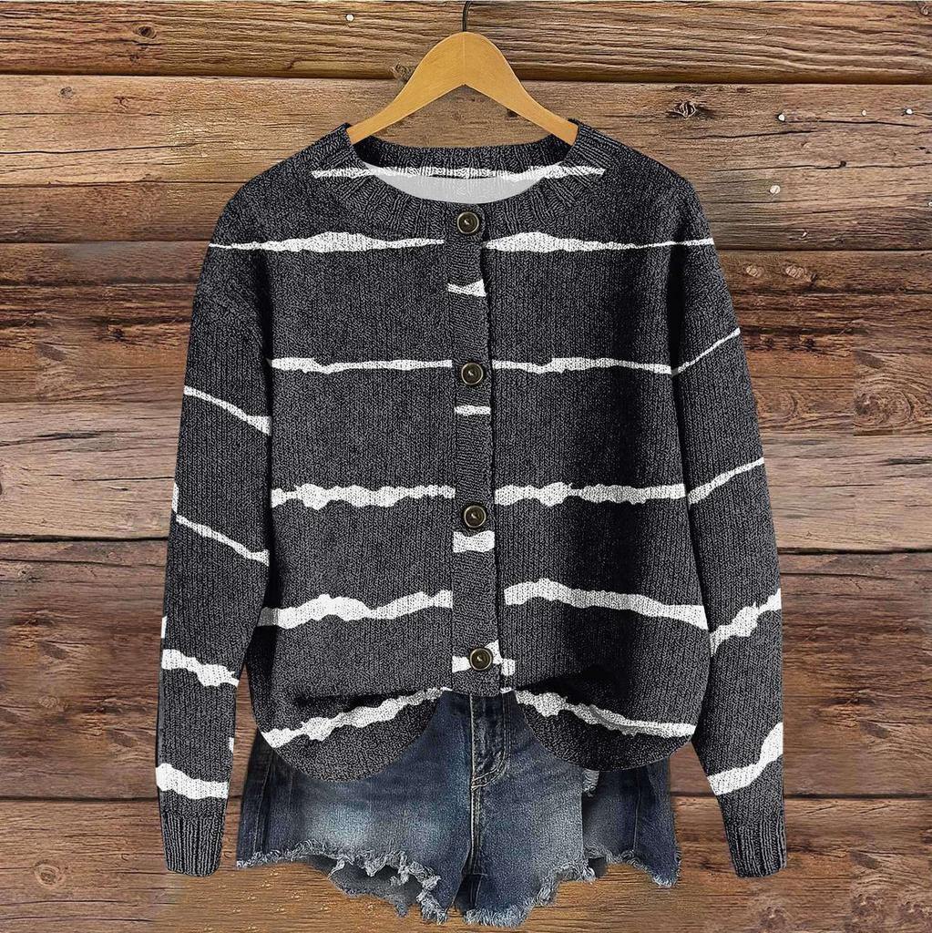 Women's Vintage Knit Button Vintage Floral Stripe Print Cardigan Jacket