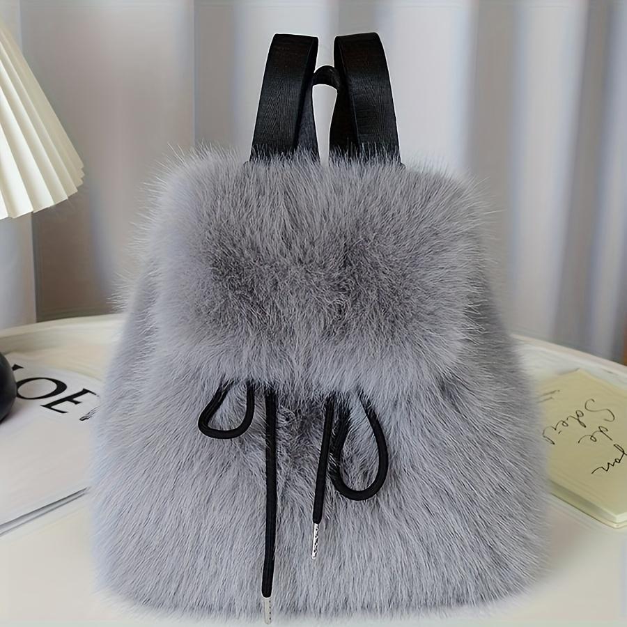 1 Stück Eleganter Damen Rucksack aus Kunstfell - Verstellbarer Riemen, Kordelzugverschluss, Mehrfachtaschen-Design, Perfekt für Reisen & Freizeitgebrauch