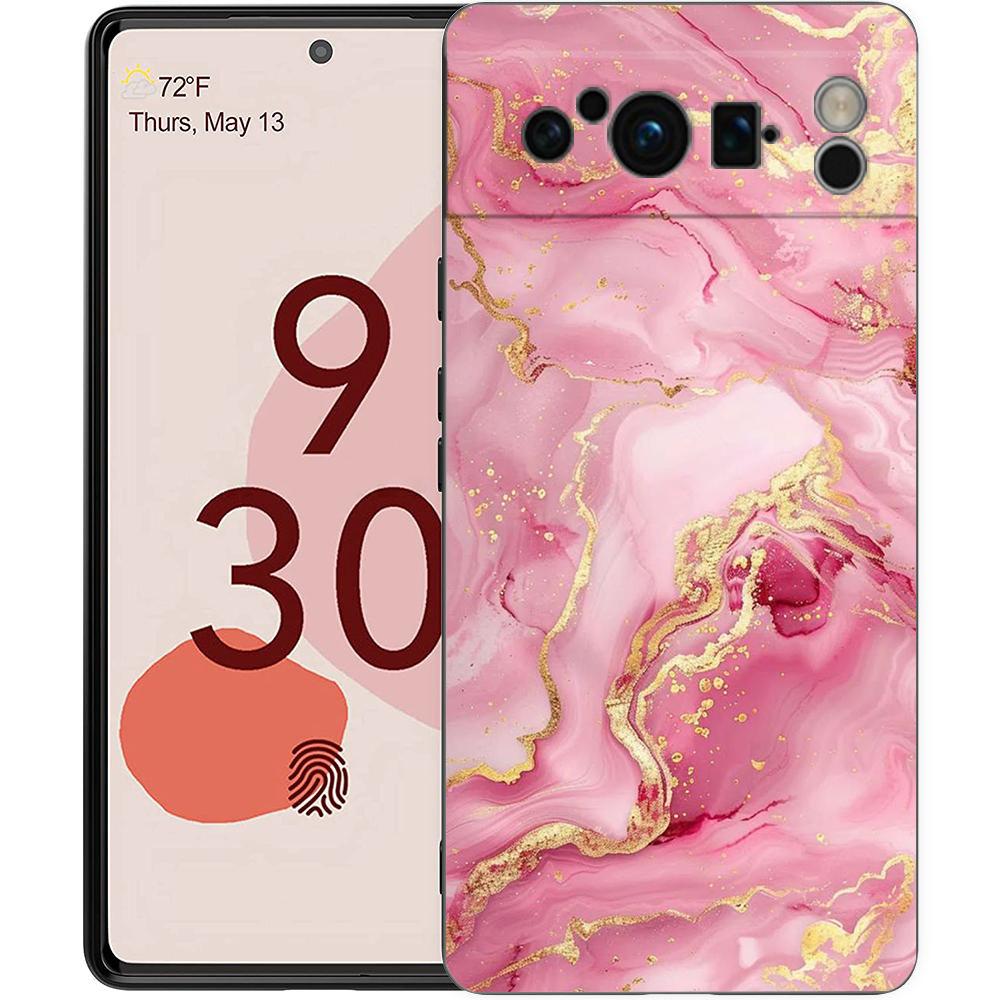 

Luxury Phone Case For Google Pixel 10 9 8 9A 8A 7 7A 6 Pro XL 6A 5G Black Soft Back TPU Cover Fashion Gold Pink Marble Pixel 7A