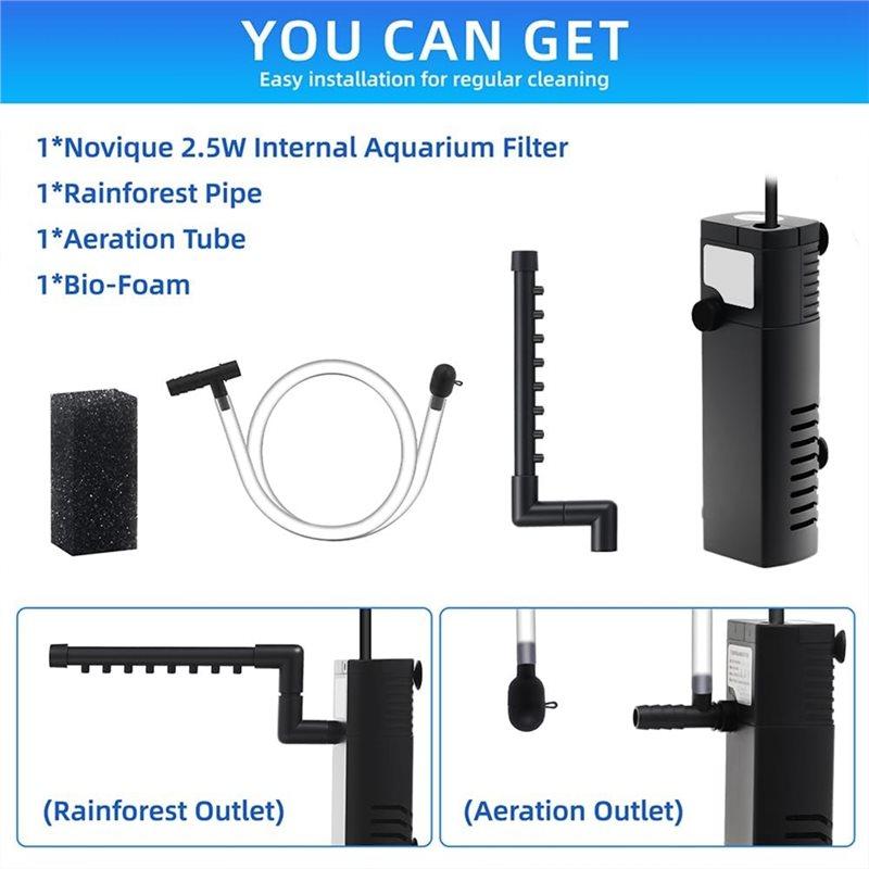 ABBP-Submersible Internal Aquarium Filter, Multi-Function Powerful Pump For 2-10 Gallon Fish Tanks, 53 GPH 2.5W EU Plug