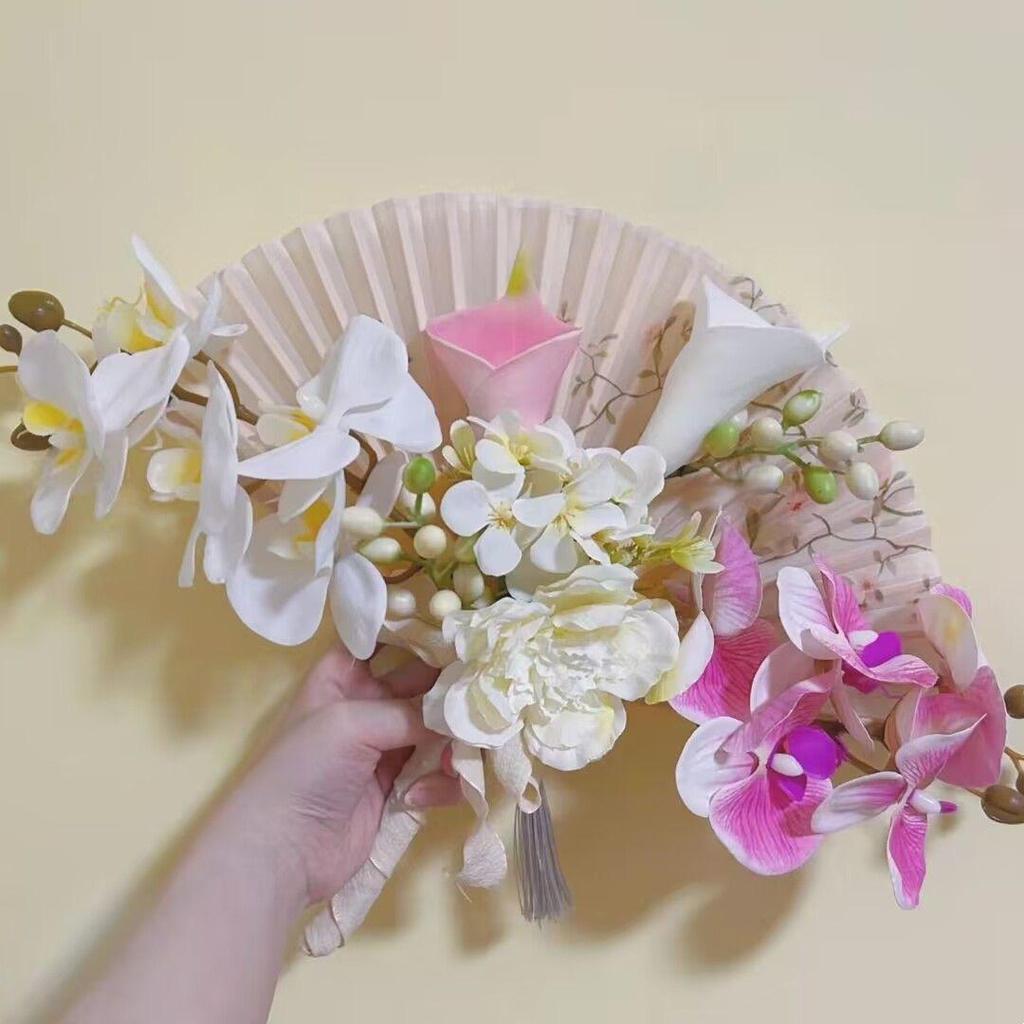 New Chinese Style Bride Folding Fan Bouquet for Engagement or Robe Accessory
