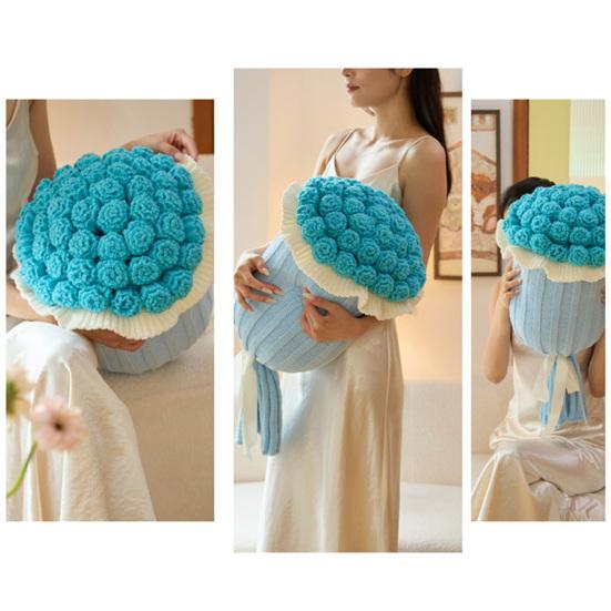 Rose Bouquet Throw Pillow Decorative Knitted Flower Pillow Couch Bed Throw Cushion Gift for Valentine's Day Mother's Day Christmas