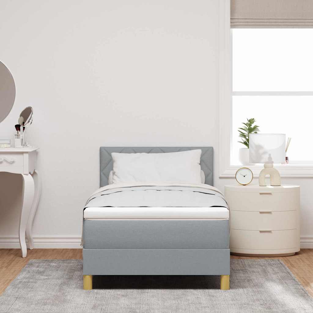LED Box Spring Bed with Headboard Light Gray 100 x 200 cm Fabric