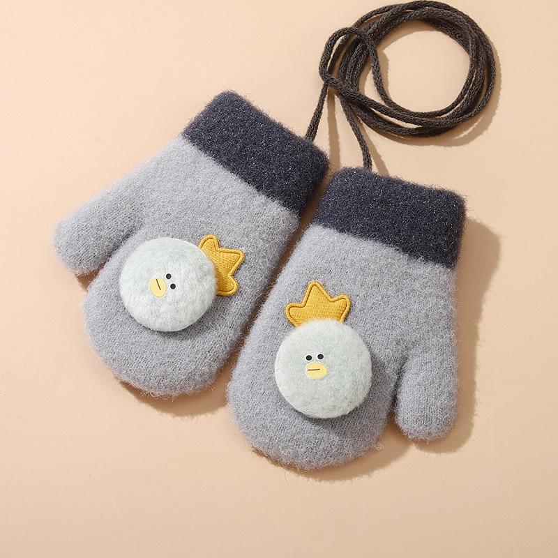 Winter Kids Full Finger Gloves Cute Cartoon Lamb Fleece Warm Baby Mittens Windproof Outdoor Girls Boys Hanging Neck Gloves
