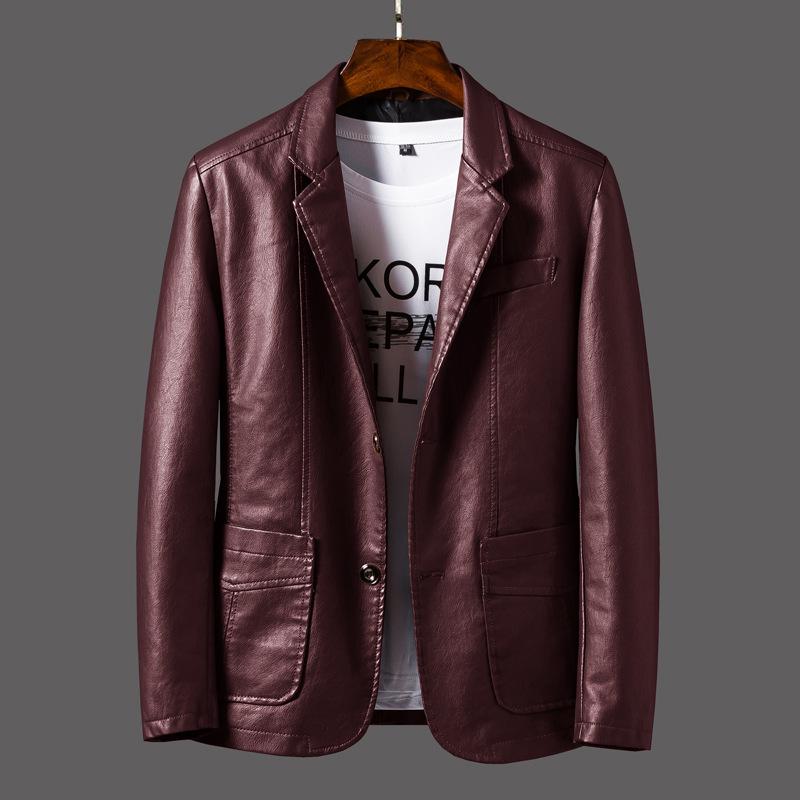 

Men s Slim Fit Leather Jacket with Fleece Lining – Korean Style Lapel Suit for Autumn/Winter 3XL червоний