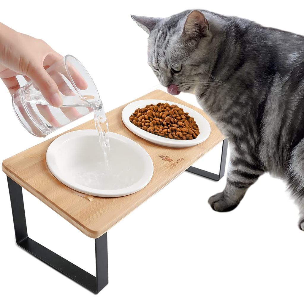 GUUSII HOME Ceramic Cat Bowls, 14cm, Set of 2, Plates Only, No Feeder (White, 14cm)