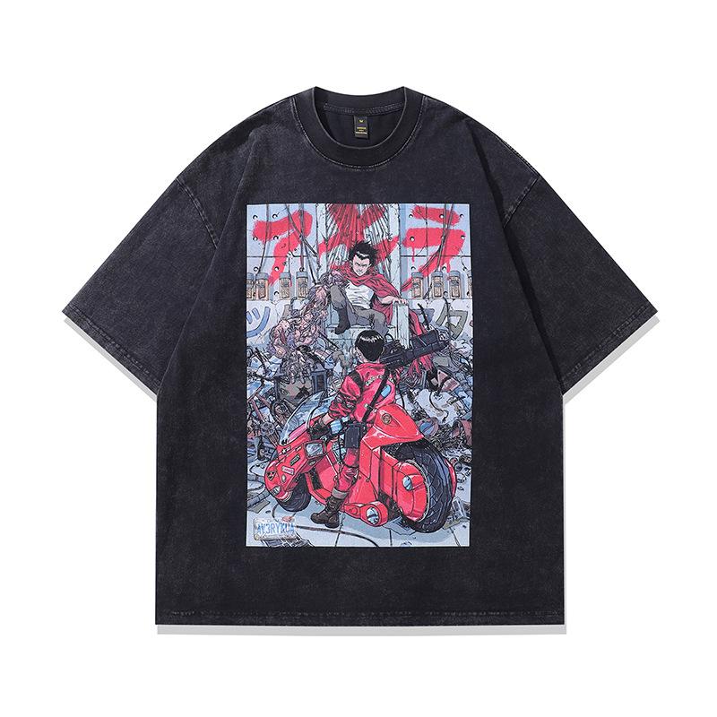 Men'S Trendy T-Shirt Animation Printing Washed Old Short-Sleeved T-Shirt Men'S And Women'S Street Hip-Hop Half-Sleeved Top Trendy