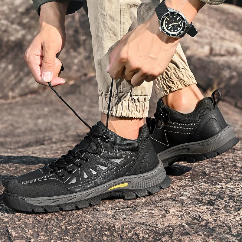 Quality Outdoor Men Lace Up Walking Sneakers Shoes Anti-slip Wearable Lightweight Leather Shoes Mountain Camping Climbing Shoes