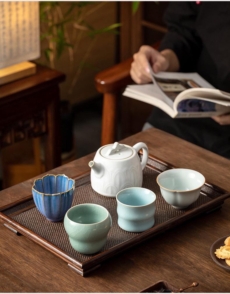 Palace Museum High-Grade Ceramic Gongfu Tea Set: One Pot & Four Cups.